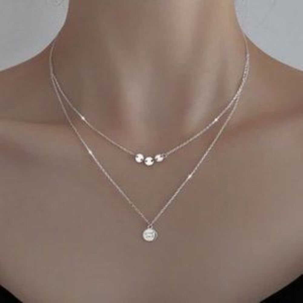 *925 Sterling Silver Coin Drop Layered Necklace B8